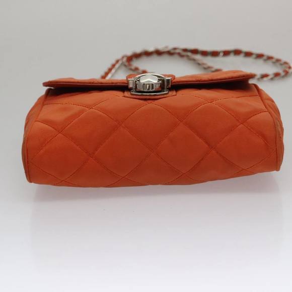 PRADA Chain Quilted Shoulder Bag Nylon Orange Silver Auth 104331 - Picture 9 of 16